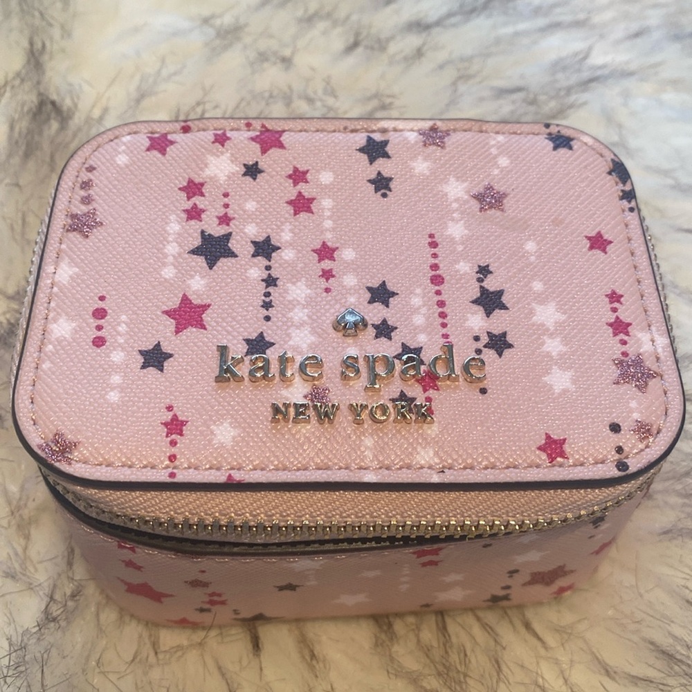 💓🌟KATE SPADE STACI TWINKLE PINK MULTI PRINT TRAVEL LEATHER JEWELRY BOX 🌟💓